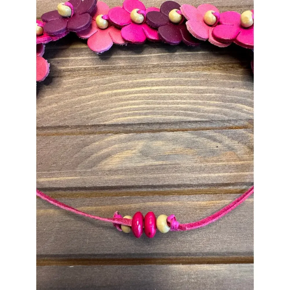 Handmade Genuine Leather Pink Flower Bracelet Pink Boho Daisy Bracelet NEW